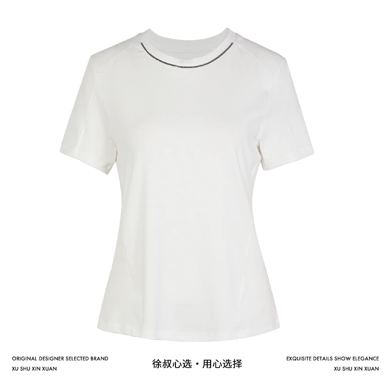 【徐叔心选】简约高级静奢风圆领女士T恤百搭气质优雅明线设计感