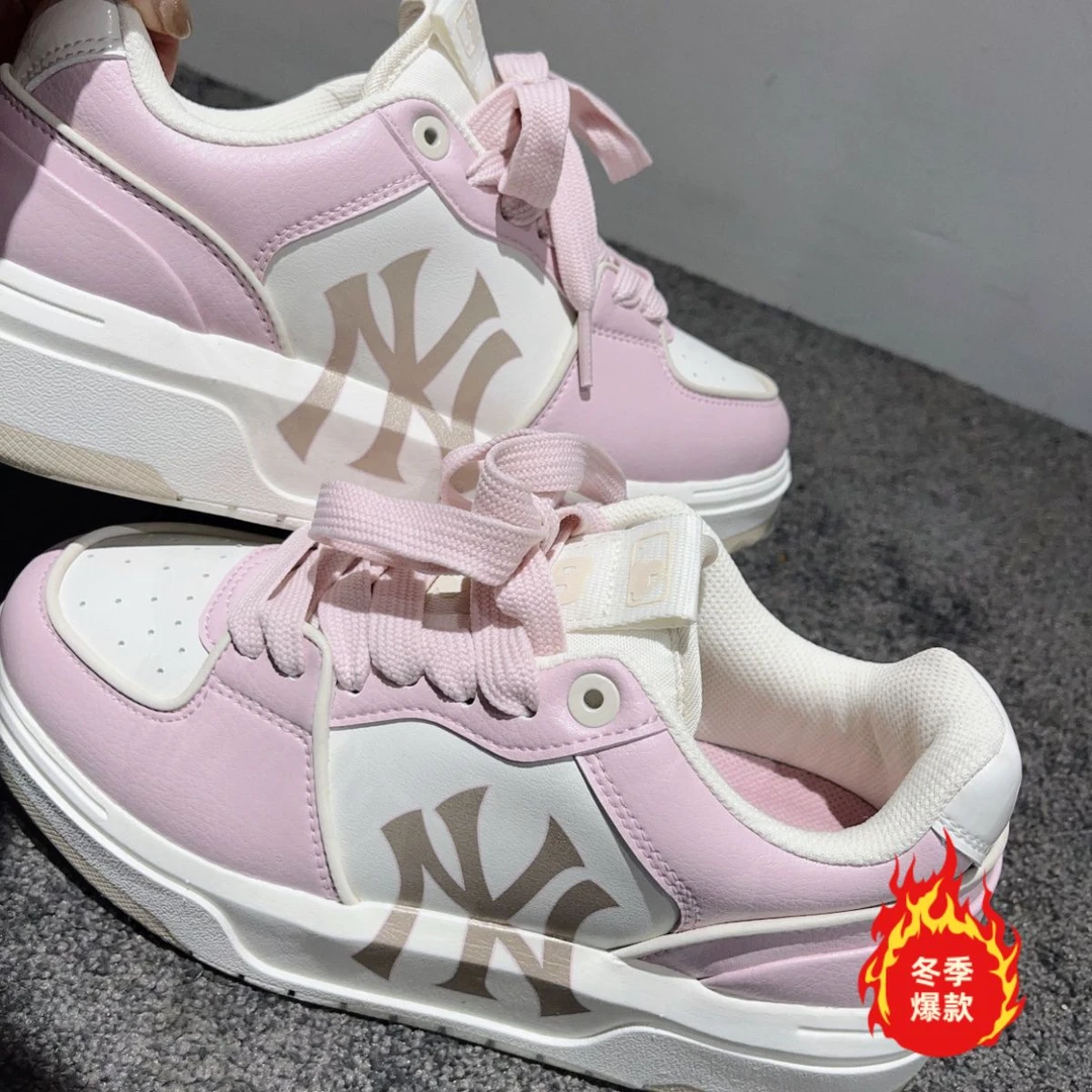 新款韩国ML洋基队NY学长樱花粉金男女情侣厚底高