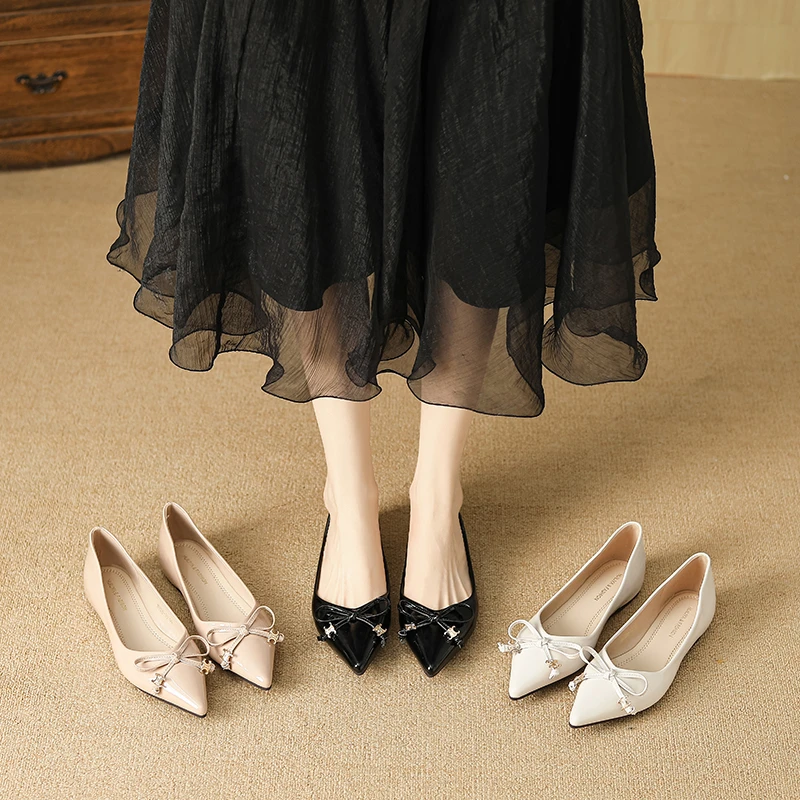 2025新款尖头低跟一脚蹬小香风浅口单鞋跟鞋夏季粗跟细跟百搭气质