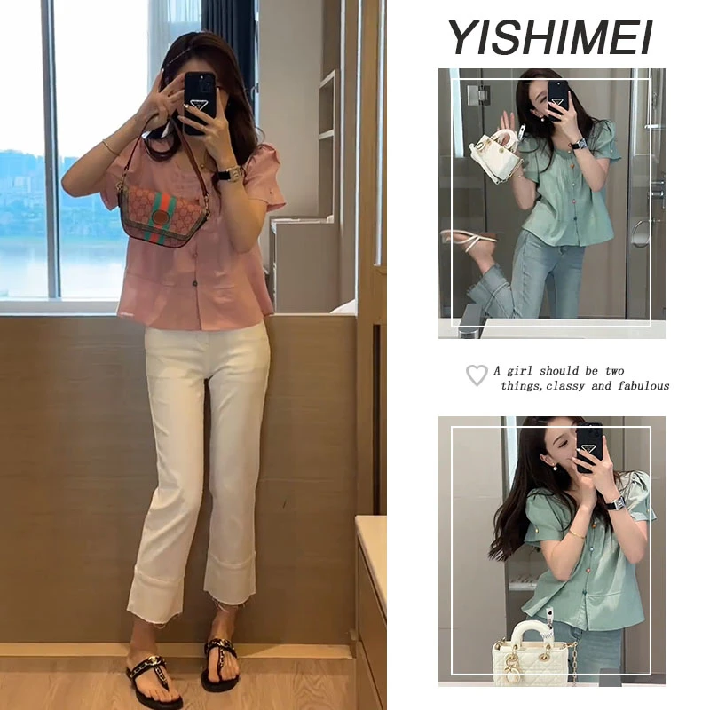 【现货】夏季温柔穿搭2025新款韩系时尚短袖上衣显瘦牛仔裤两件套装