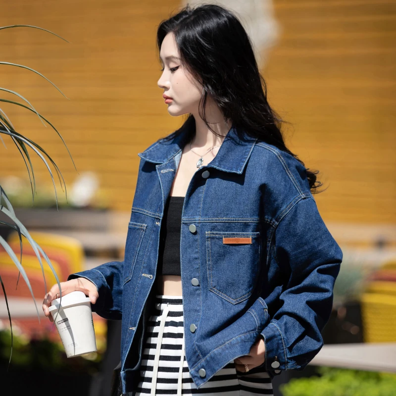 深蓝色牛仔外套女2025春秋新款上衣宽松高级感小个子百搭休闲夹克