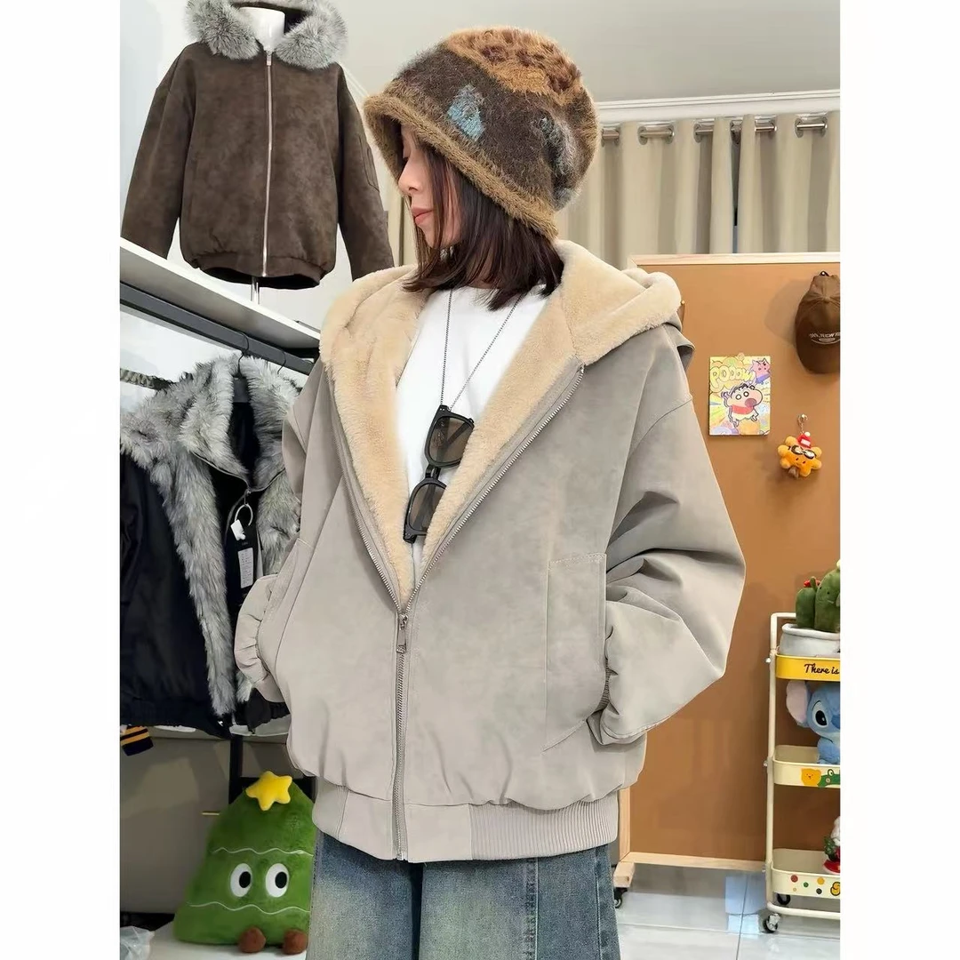 LIGGICC 重磅高克重绒毛美式休闲座山雕夹克上衣加厚保暖连帽外套