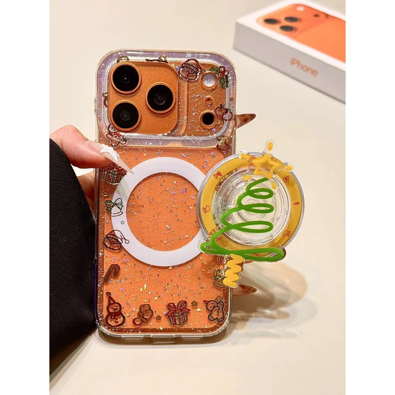 亮片围边鎏金圣诞礼物磁吸支架适用苹果17promax手机壳16iphone15