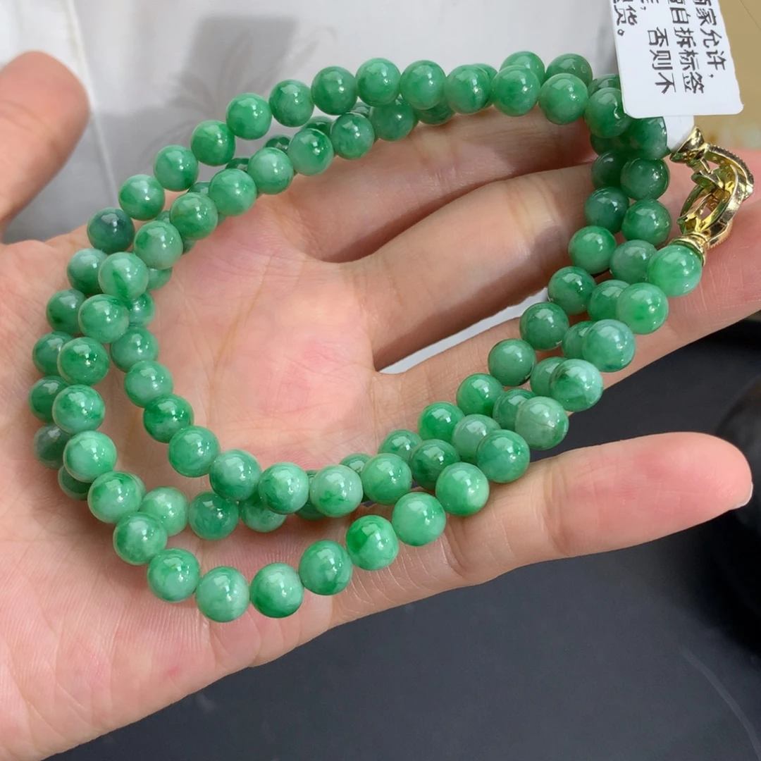 翡翠未镶嵌手串卡6细润果绿项链