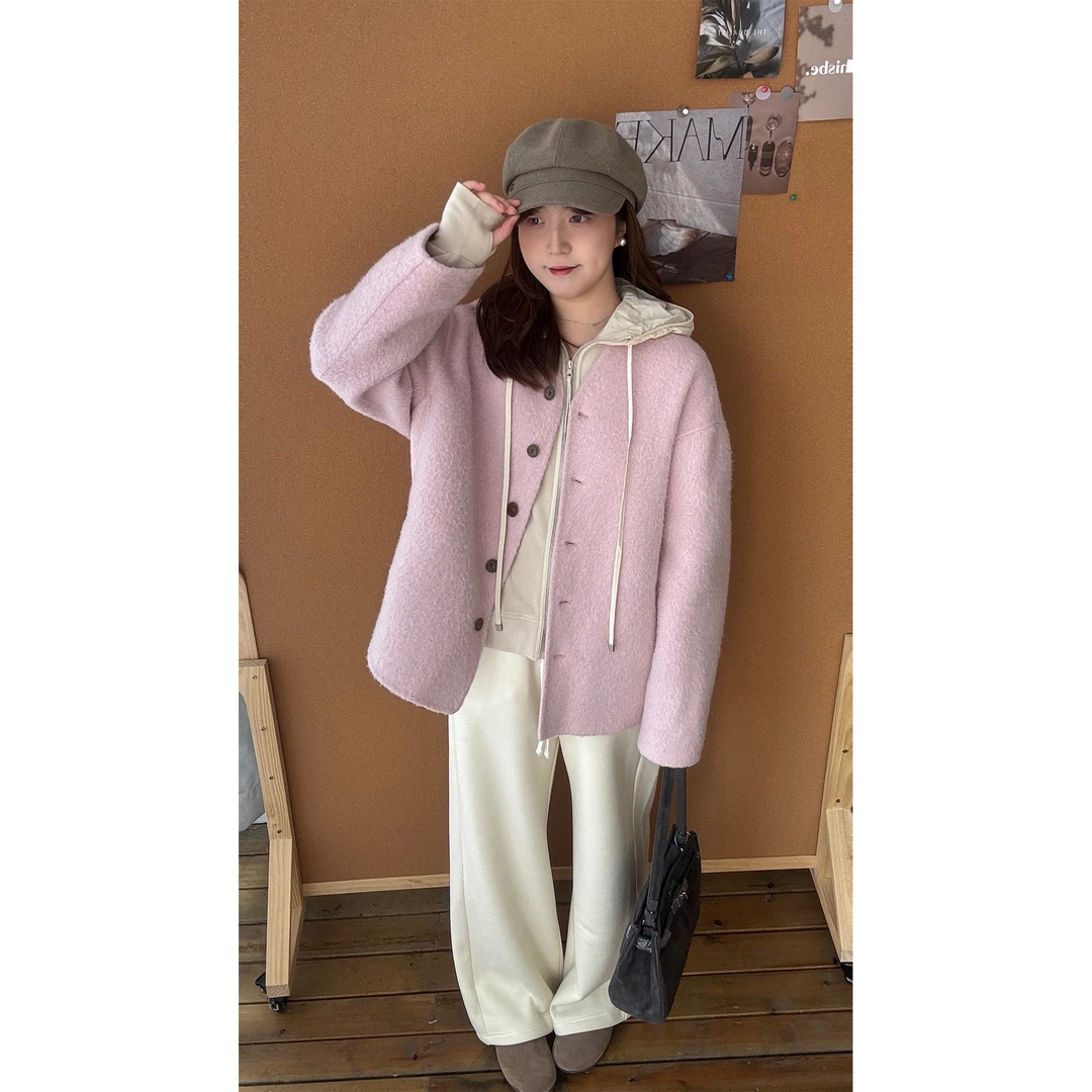 zhukele V领圈圈羊 毛大衣