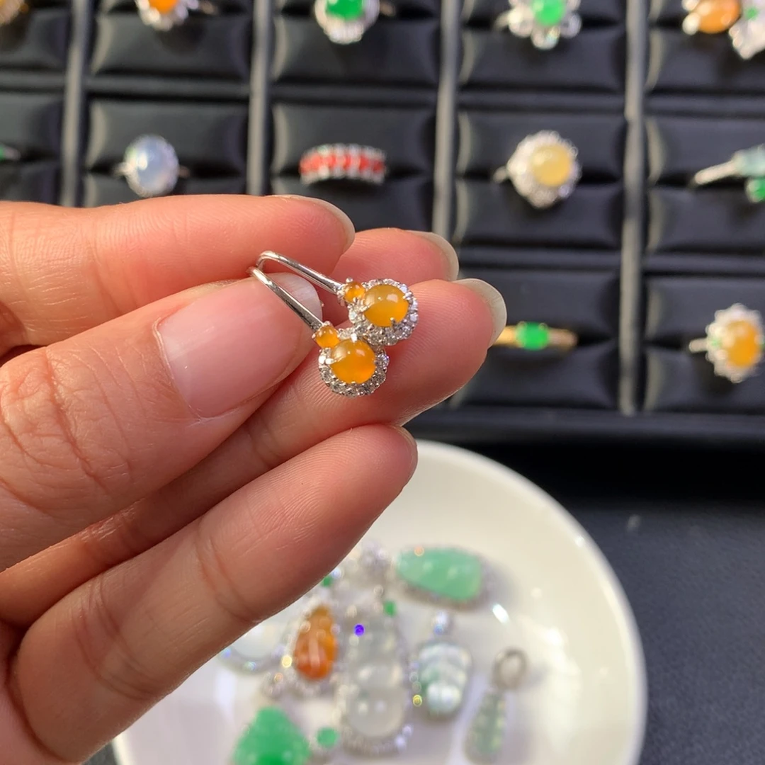 翡翠银S925镶嵌耳饰