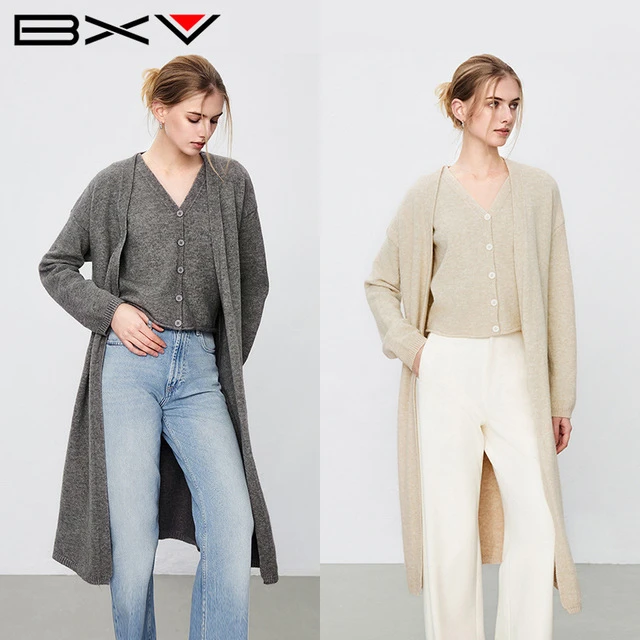 BXV慵懒风针织衫套装女2025春季新款V领马甲针织开衫中长款两件套