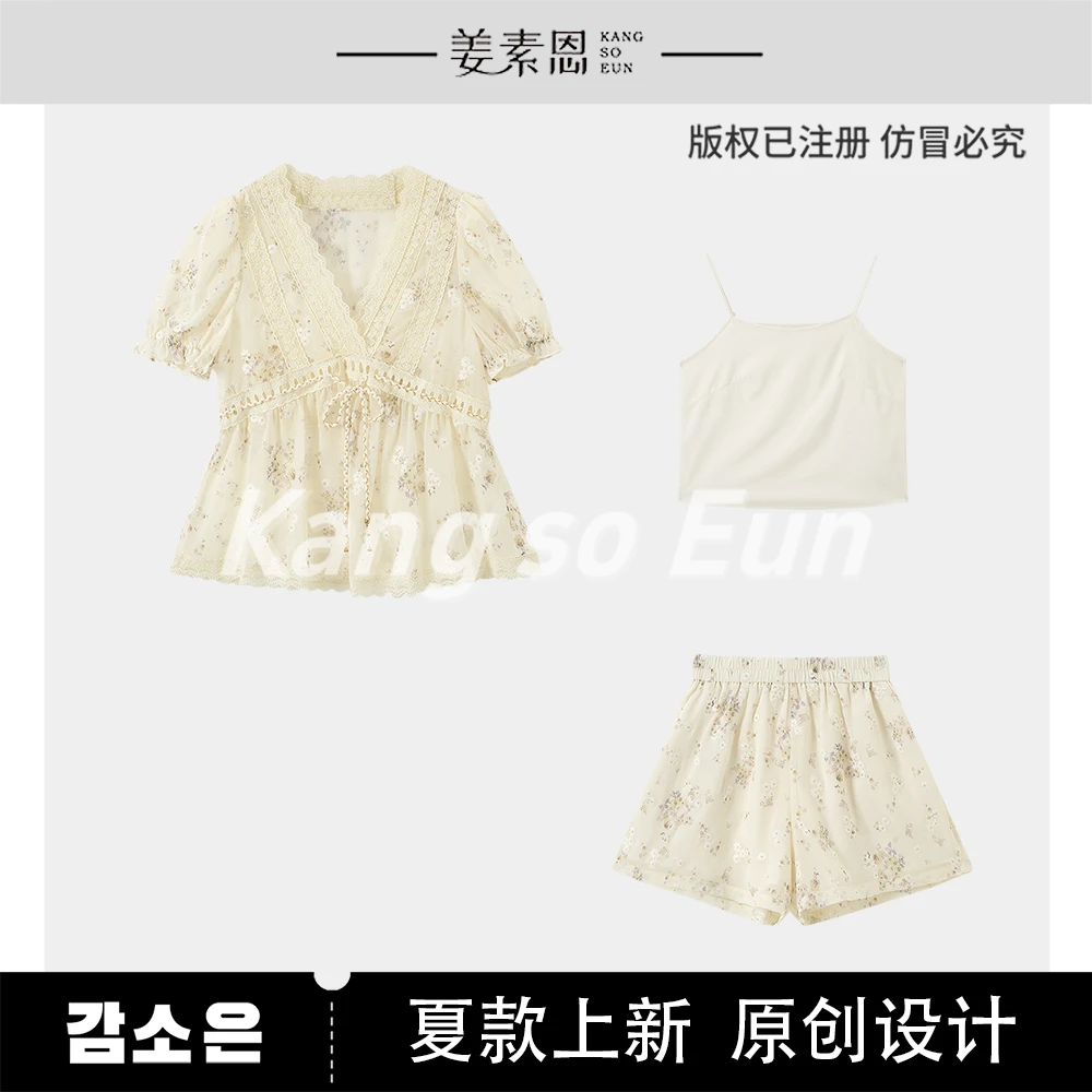 【小呆鸟专享】【云枝奈雪】法式气质蕾丝设计感三件套装GY25XT070479