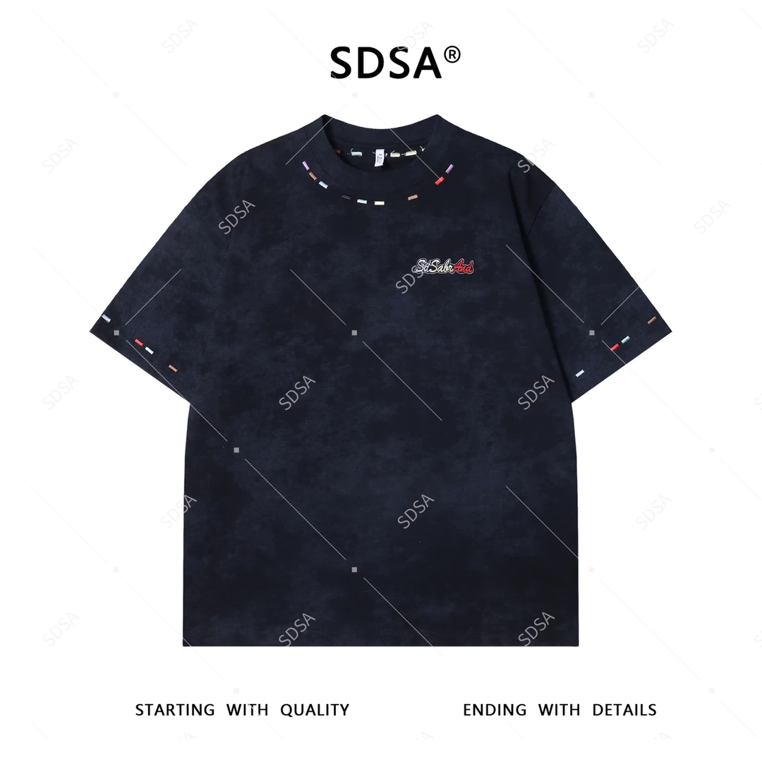 夏季高级感新款男士美式彩色刺绣字母短袖T恤设计师百搭圆领上衣