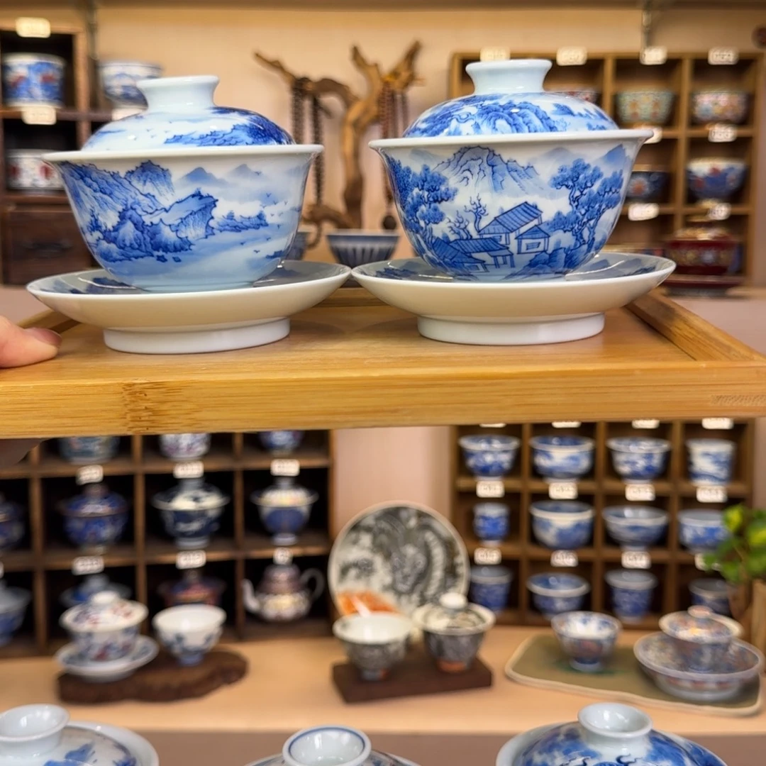 大***平德物小雅三才盖碗山水