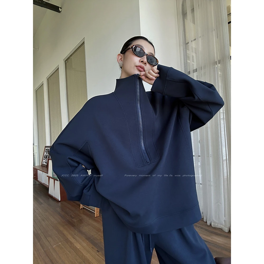 JCCC影子【智旅人】蓝色智感老钱半拉链廓形卫衣长裤套装JE5GBZ10