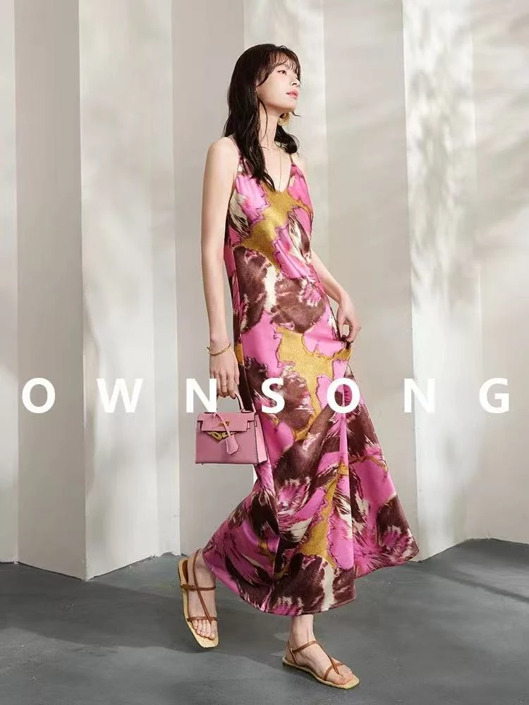 绝美醋酸印花夏季吊带连衣裙