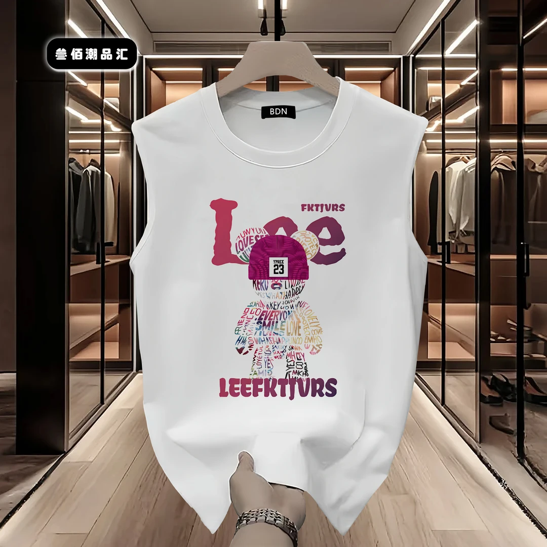 2025夏季潮牌新款重磅品质印花圆领背心无袖宽松休闲t恤男士上衣