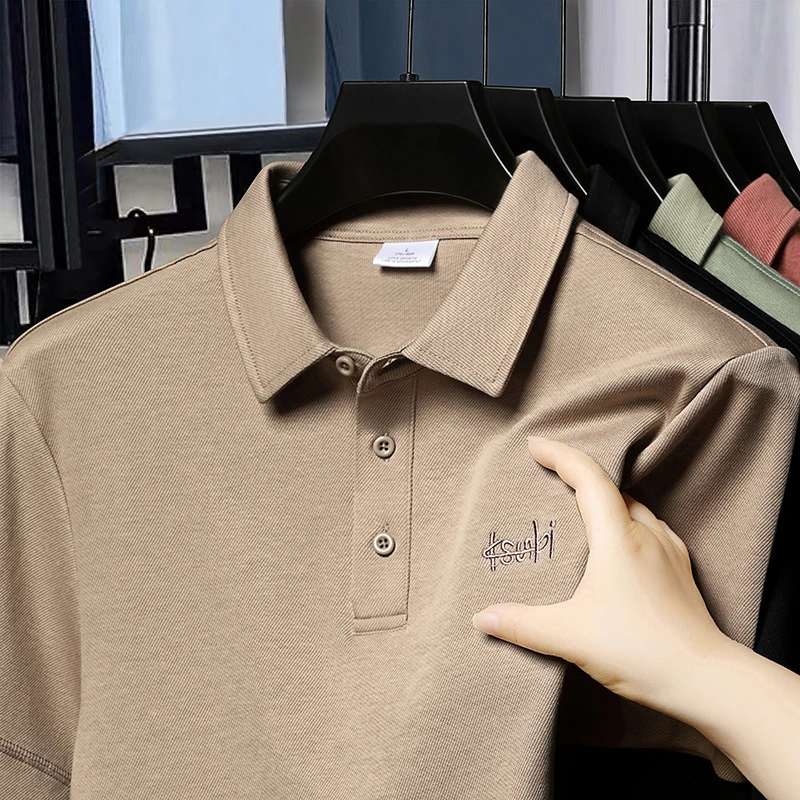 2025新款男士爆款翻领短袖polo衫商务休闲宽松纯色净版百搭T恤男