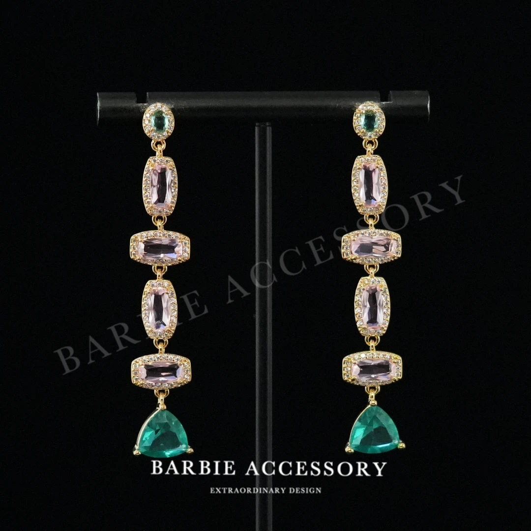 铜合金合成锆石耳饰 【粉黎冰坠】法式中古轻奢设计款高级感耳环