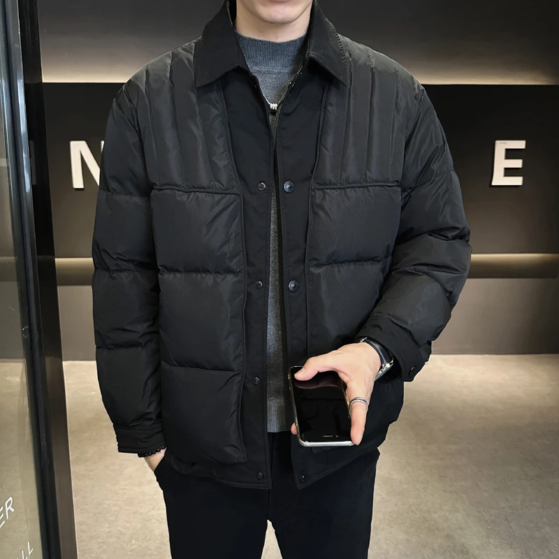 冬季高端羽绒服男2025新款秋冬加厚翻领外套爆款夹克高级商务男装