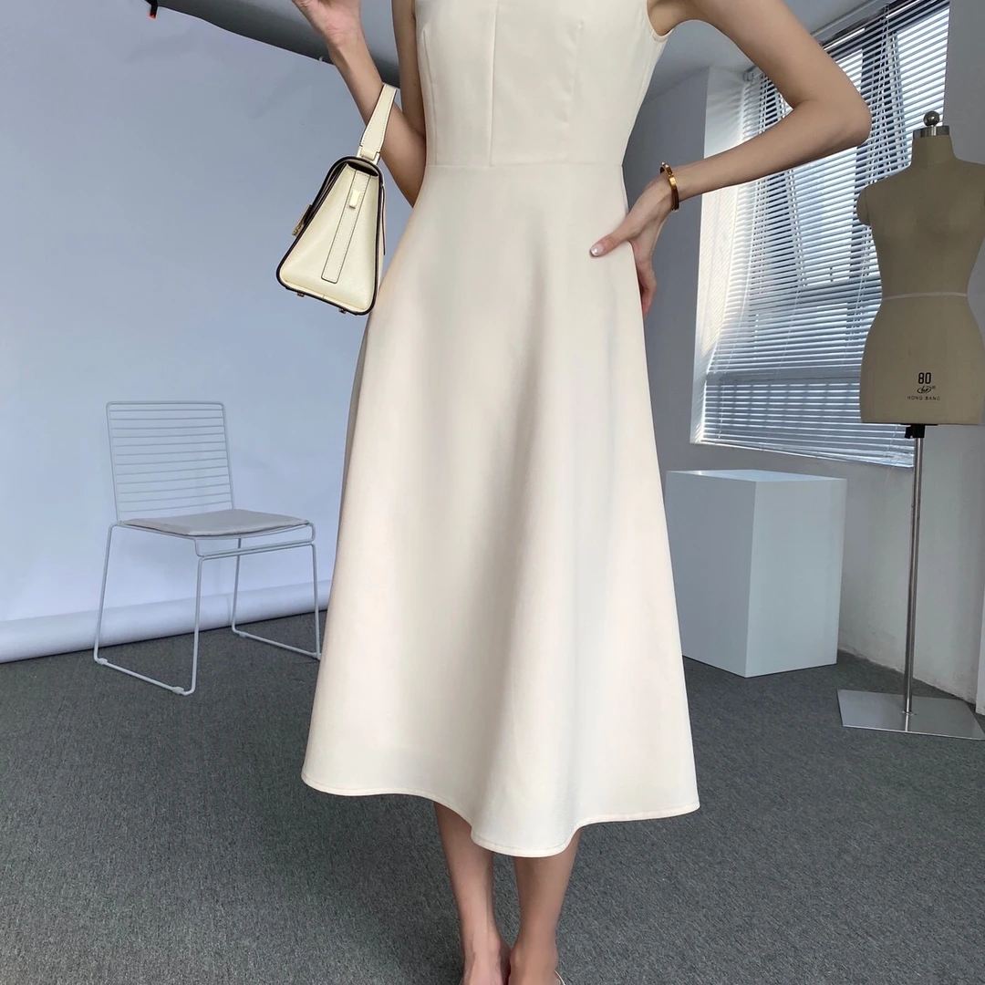 RACHEL自制经典lady小白裙气质显瘦法式夏季收腰时尚复古修身百搭
