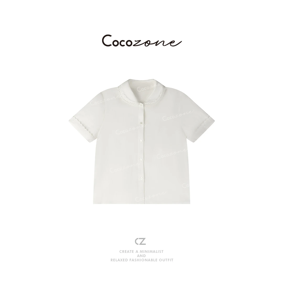 COCO ZONE 刘一一“乖乖女”早春简约花边设计休闲短袖衬衫CD1A0176