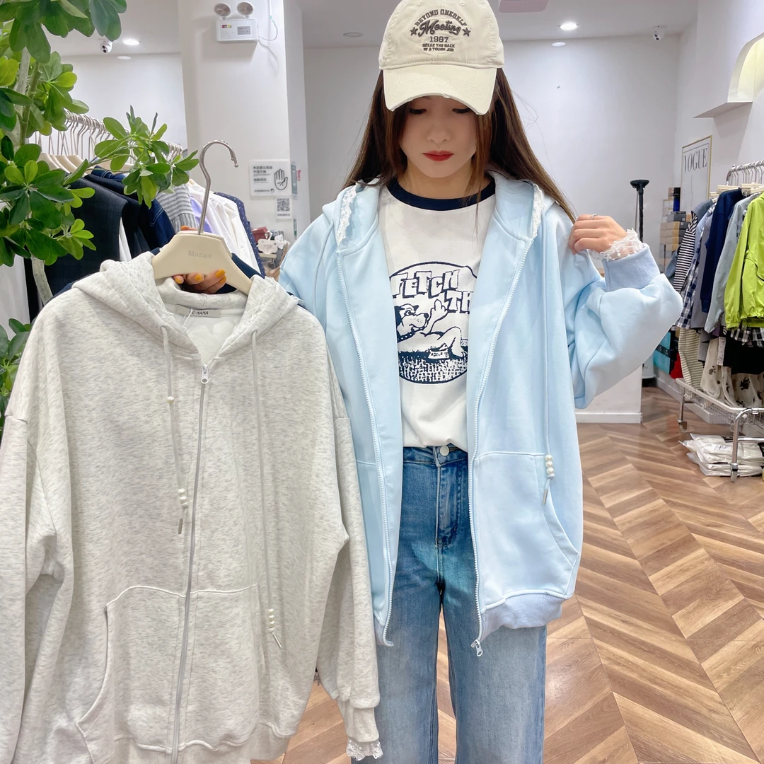 85655  净版蕾丝拼接卫衣外套