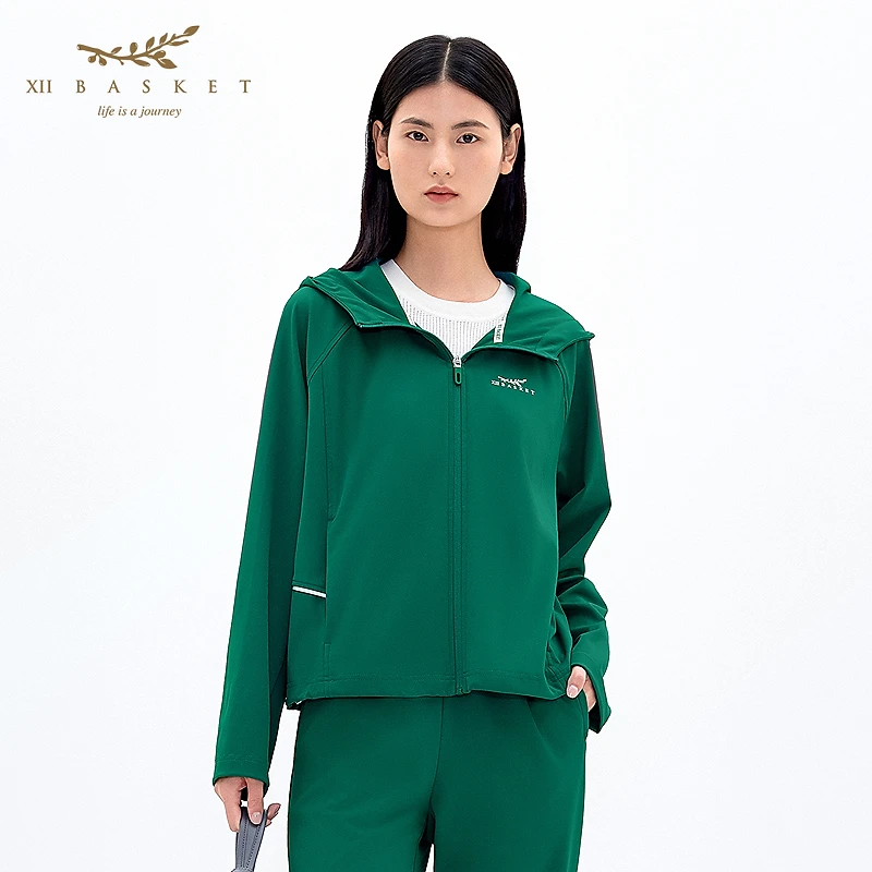 XII BASKET十二篮25春新款绿色印花宽松连帽外套女7C35110500