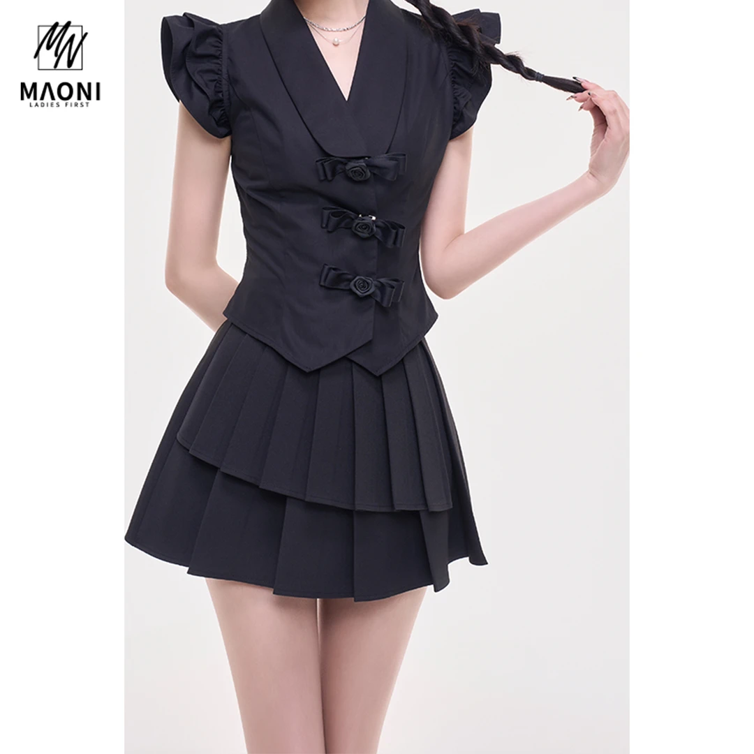 毛妮Peshe【玻璃糖纸】蝴蝶结百褶裤裙夏季辣妹不规则学院风L1632