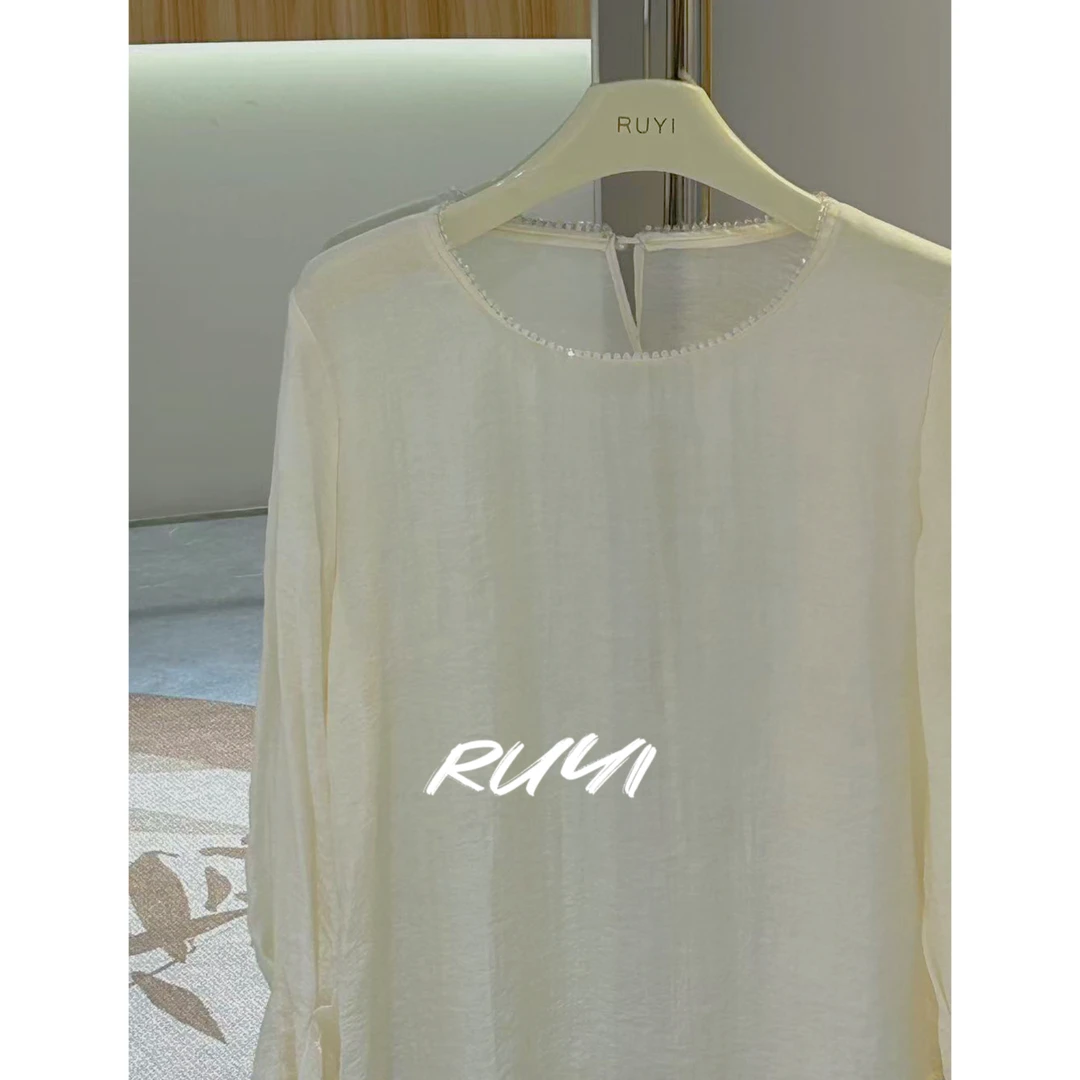 入艺【清雅】25 新中式女士万能百搭花苞长袖女士打底衫-RY2530645