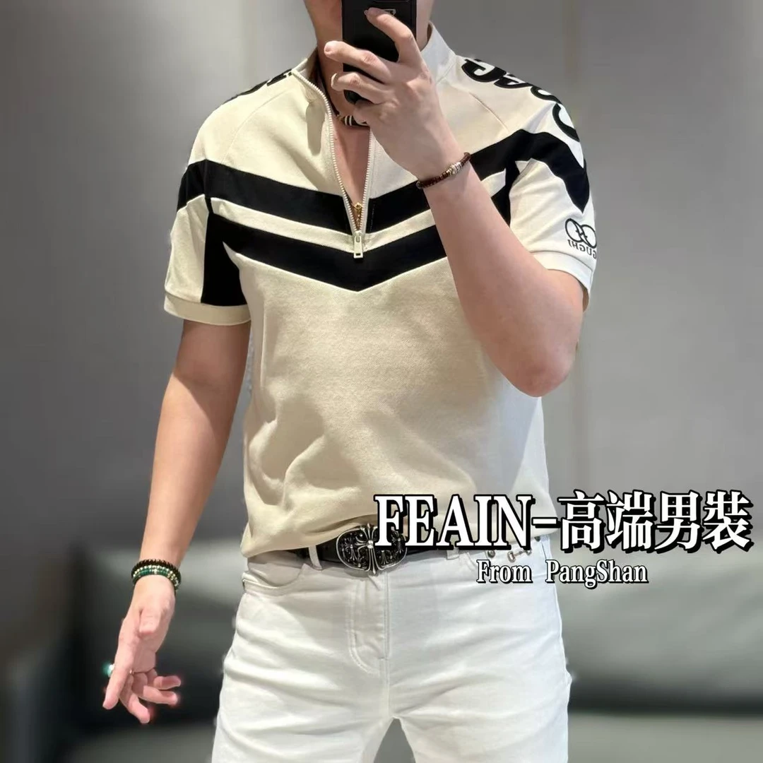 【雷迪·凯奇】超跑风格立体裁剪拼接刺绣工艺半拉链立领Polo5003