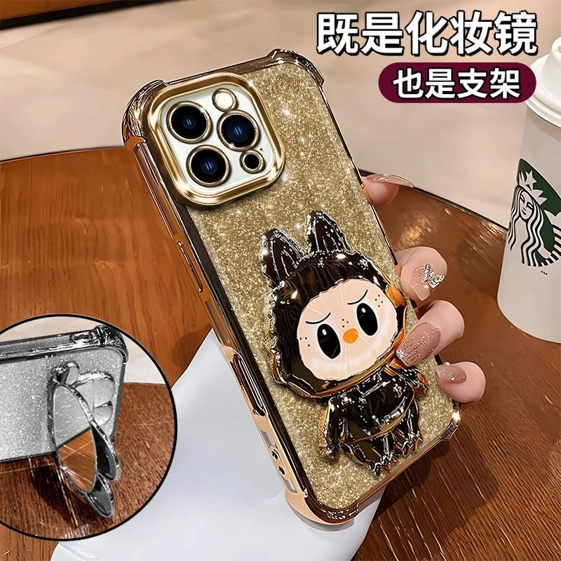 网红拉布布镜子支架适用于苹果华为oppo小米vivo四角防摔手机壳