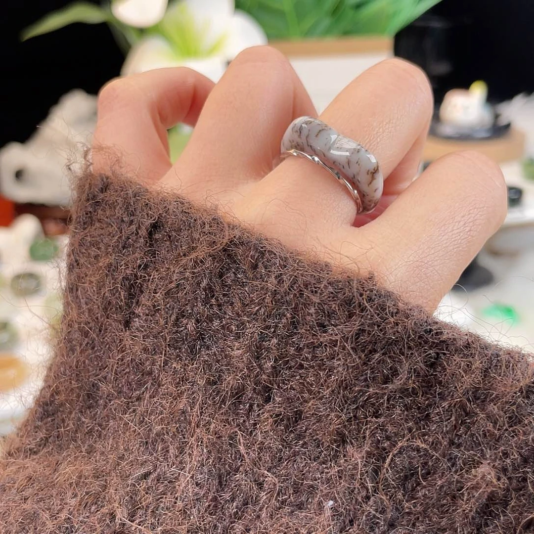 和田玉未镶嵌戒指E58糖豹纹猫咪17.5