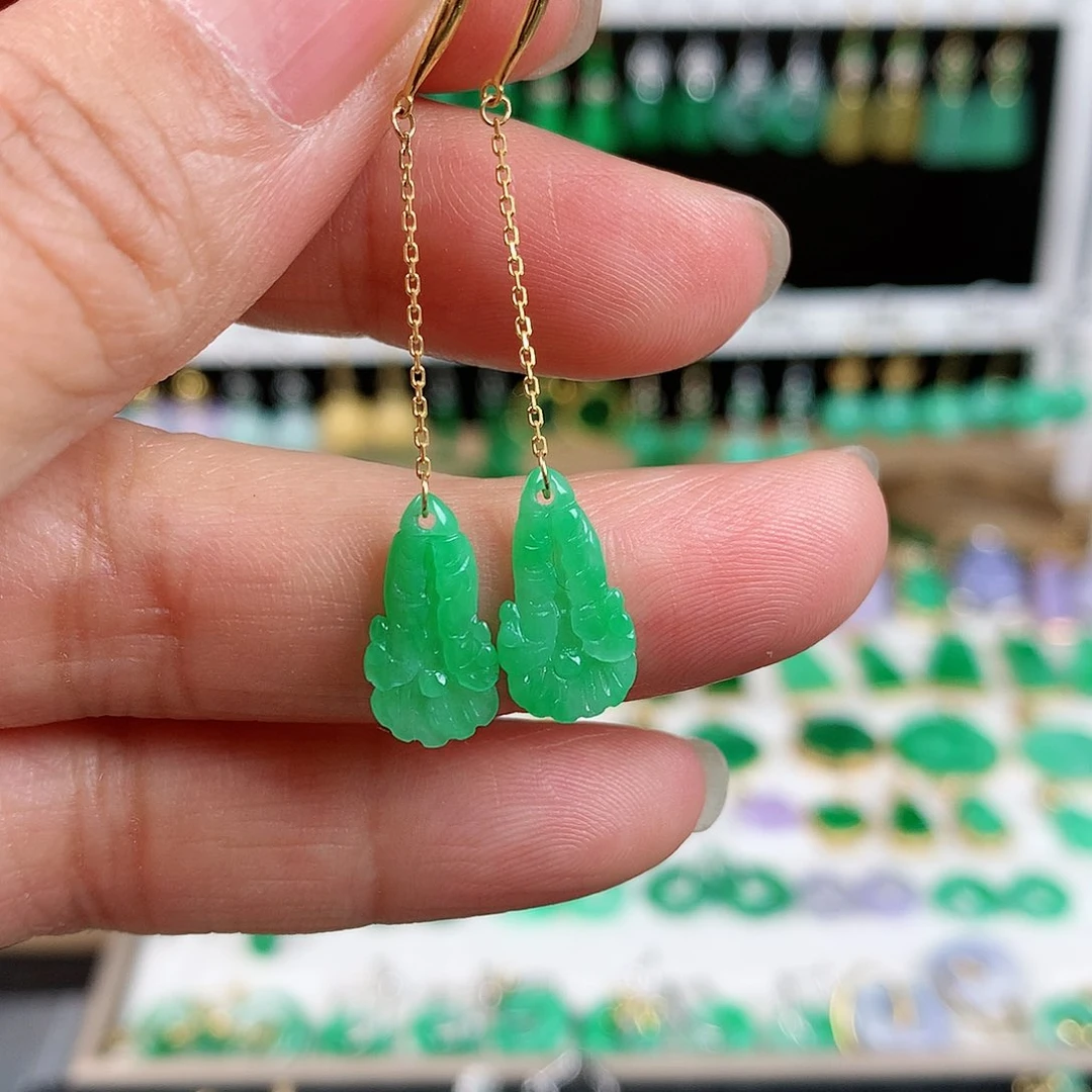 翡翠耳饰18K金镶嵌的
