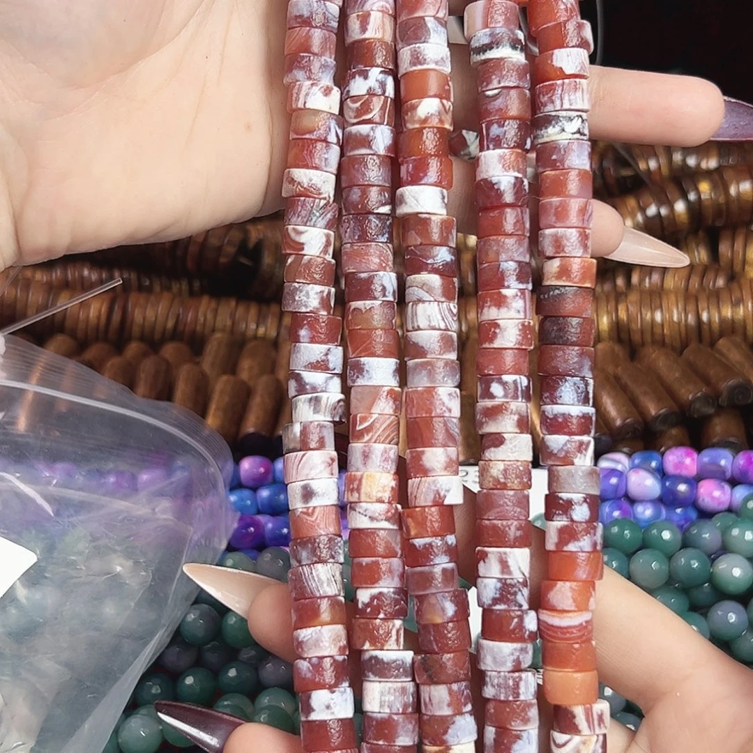 玛瑙/玉髓合金珠宝半成品a254 10*5m 奶皮隔珠老玛瑙一条