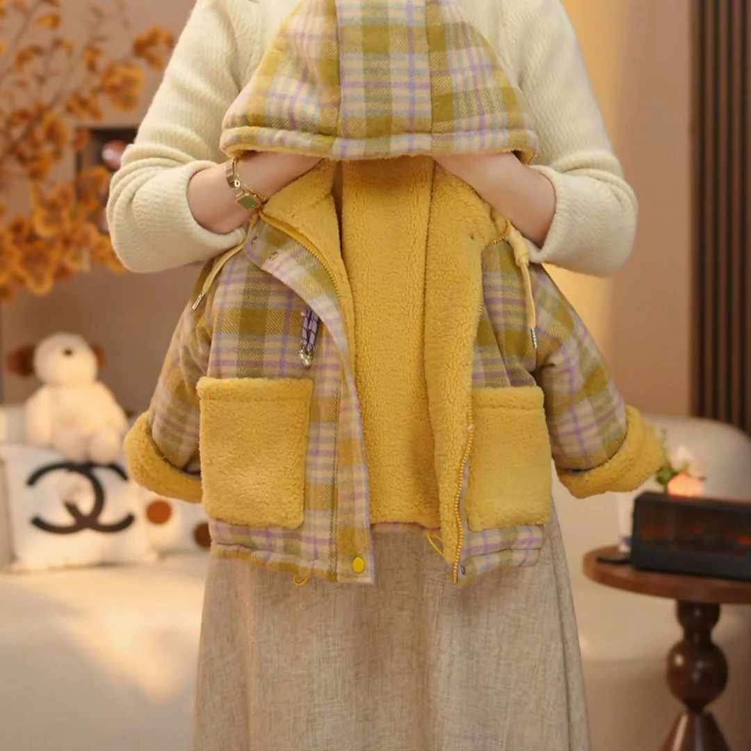 米小逗2025冬款加绒加厚女童洋气时尚加厚女毛呢棉服外套 m261