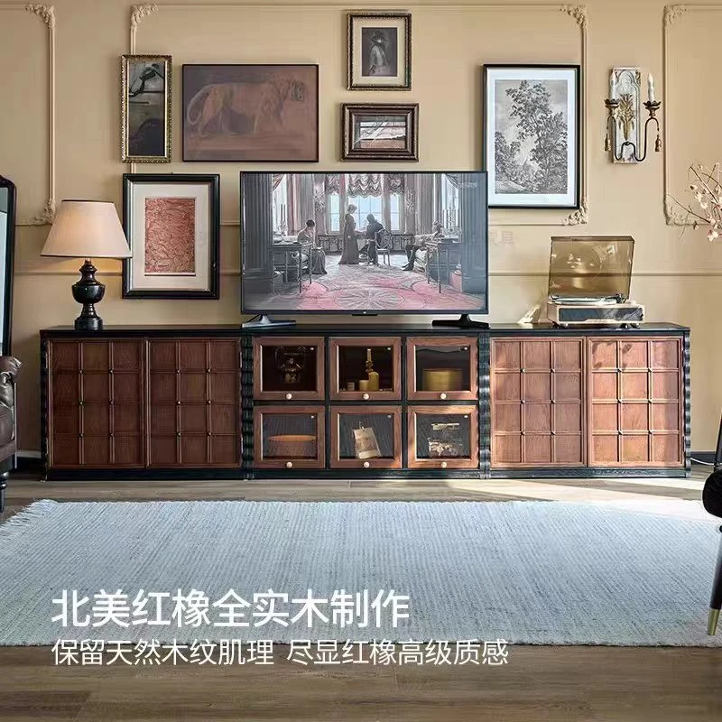 【组合柜】榫卯结构六宫格新中式中国风电视柜框架结构法式