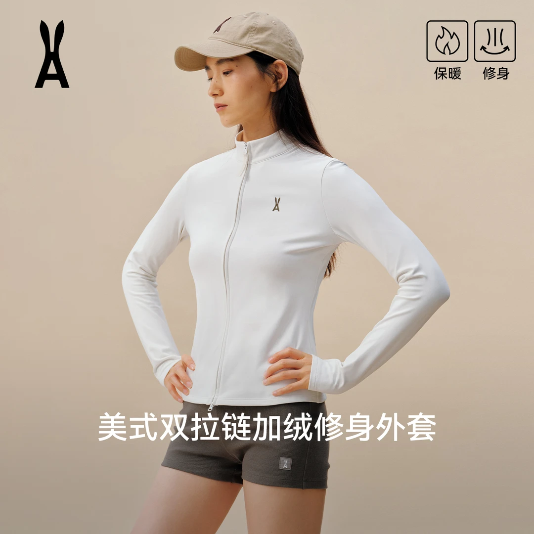 安欧兔【加绒双拉链抓绒衣】运动户外健身外套｜时髦骑行瑜伽｜保暖