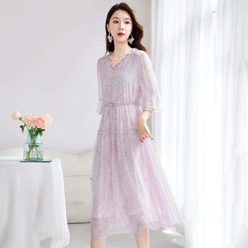 水墨佳人桑蚕丝真丝气质女装连衣裙82501131