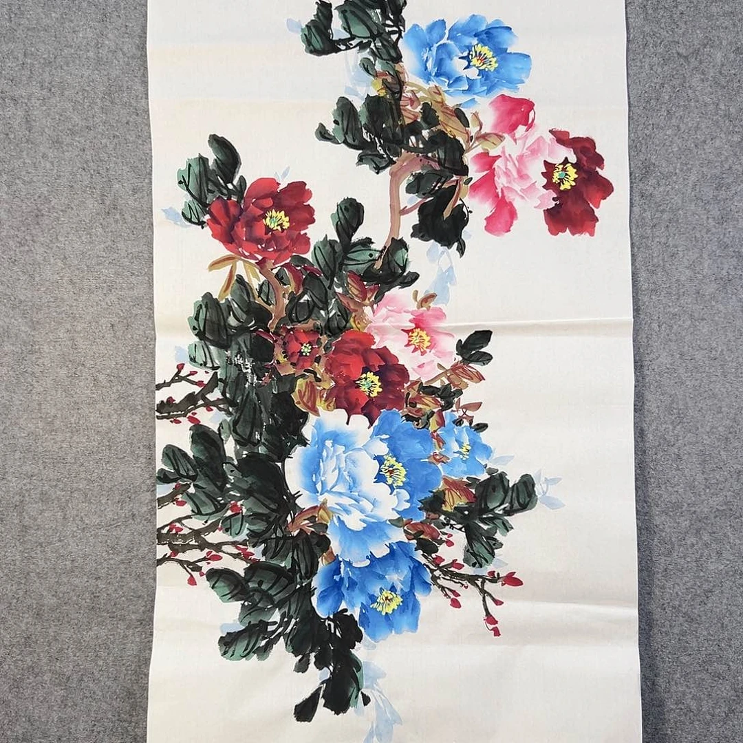 国画367 牡丹之花之叶的颜色和