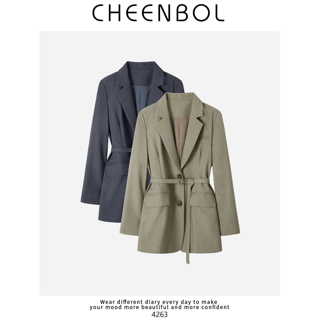 4263西装外套系带中长款秋冬可柔可飒大女主都市优雅显瘦职场西装