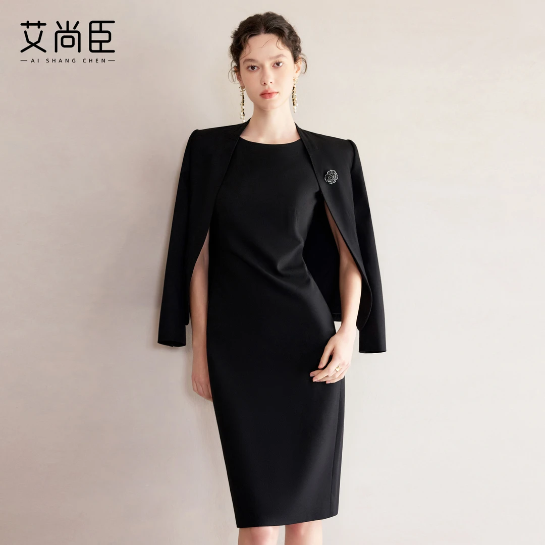 艾尚臣黑色西装外套女早秋气质名媛轻职场正装青果领商务西服套装