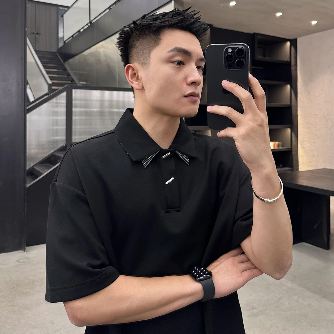 二十二号穿搭【京都贵公子】高级感双层领polo衫男士痞帅慵懒风短袖