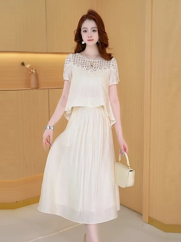 2025新款夏季【上衣+半身裙】时尚套装高档减龄显瘦两件套HJ-2098