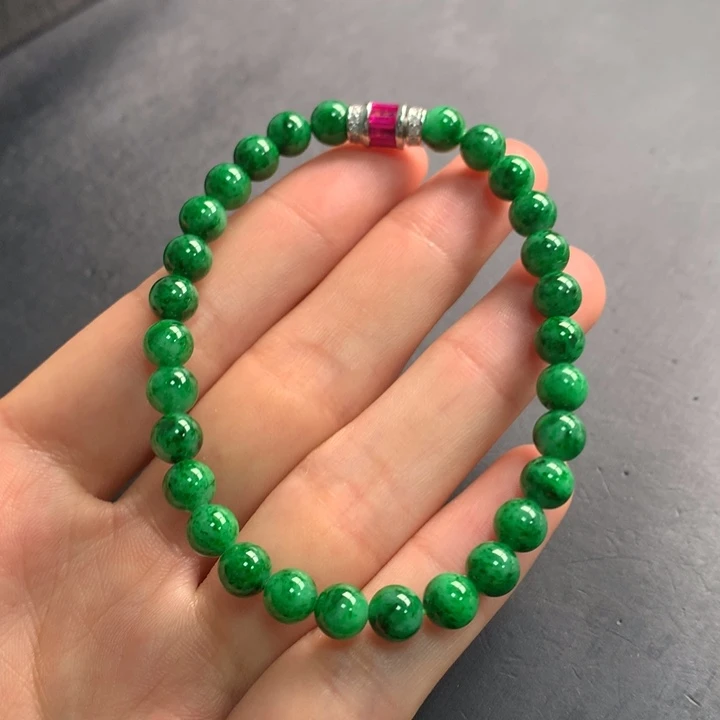 翡翠未镶嵌手串天然缅甸A货翡翠卡6mm