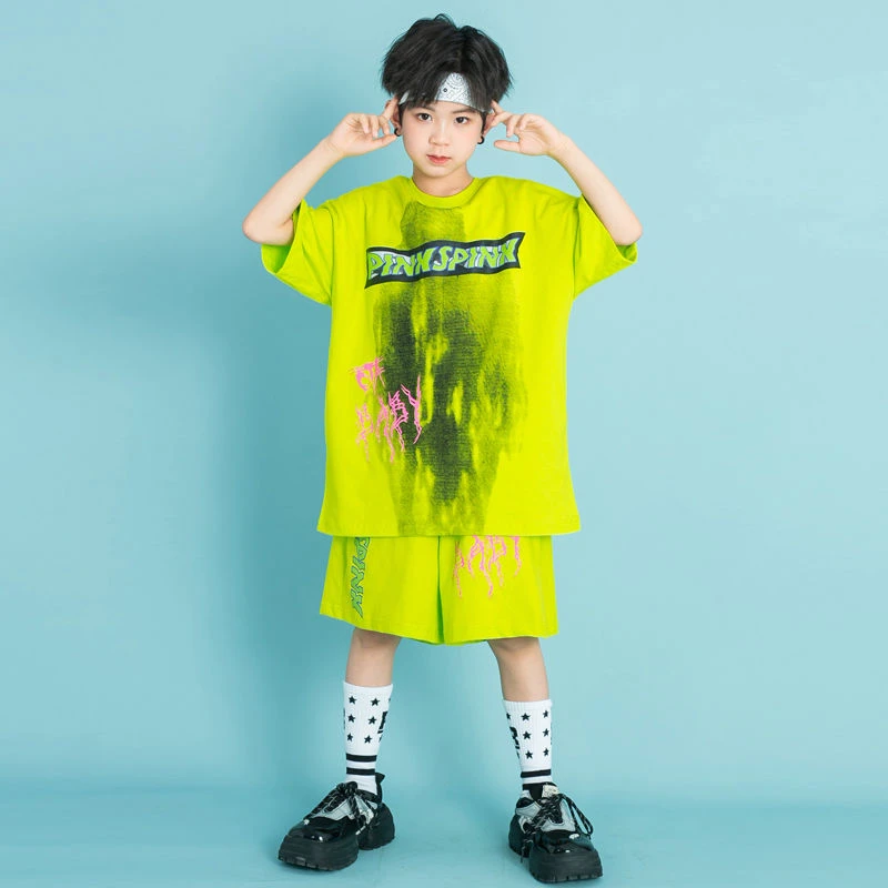 ZB下夏款绿色扎染男女童短袖T恤