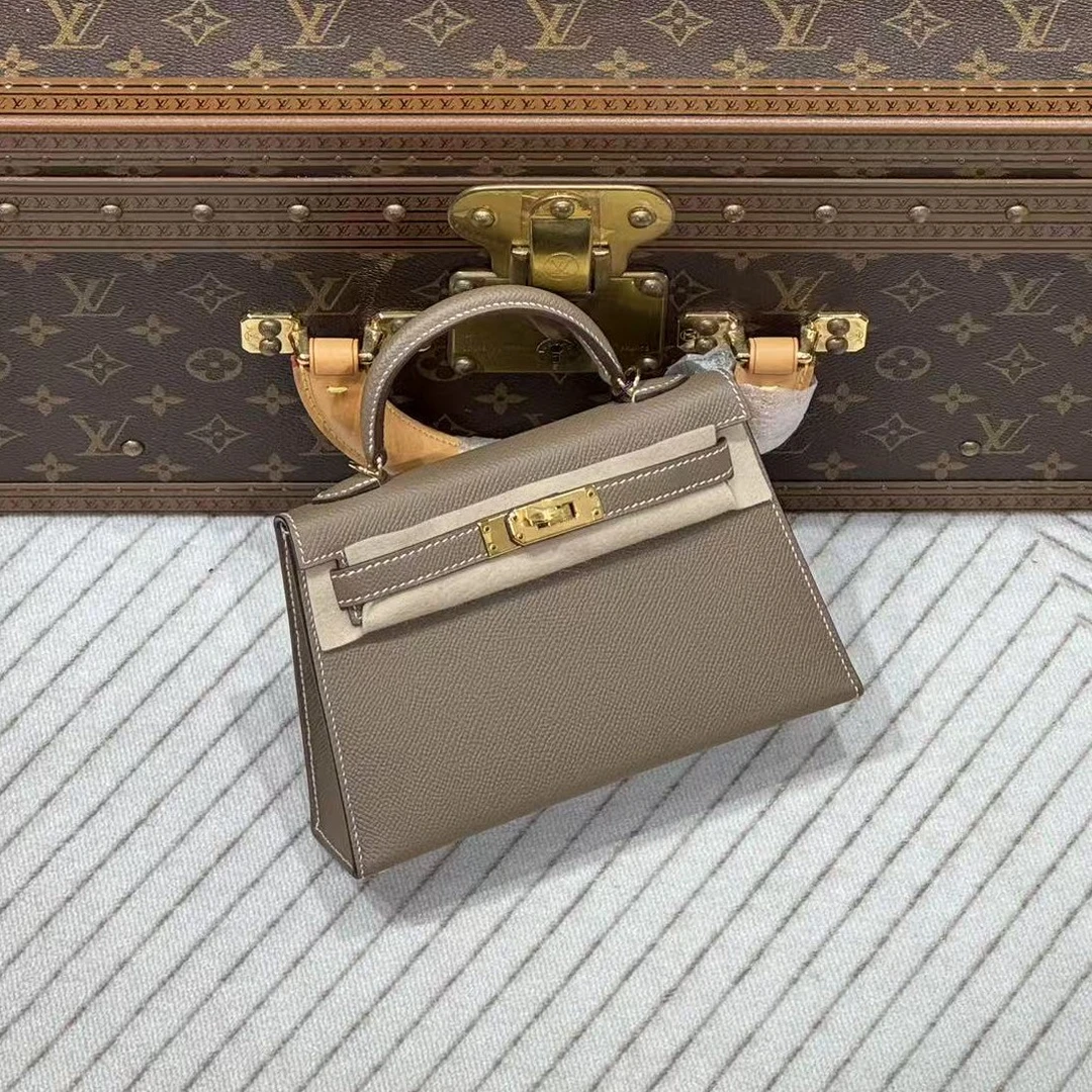 99新 Hermes/爱马仕 lina/d刻大象灰kelly二代包