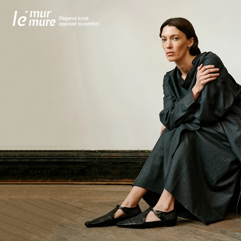 Le' Murmure 2025春季新款尖头真皮深口单鞋镂空编织粗跟气质女zb