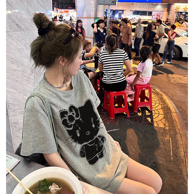 KT猫纯棉短袖T恤夏季休闲百搭韩版女装圆领高级感ins上衣显瘦半袖