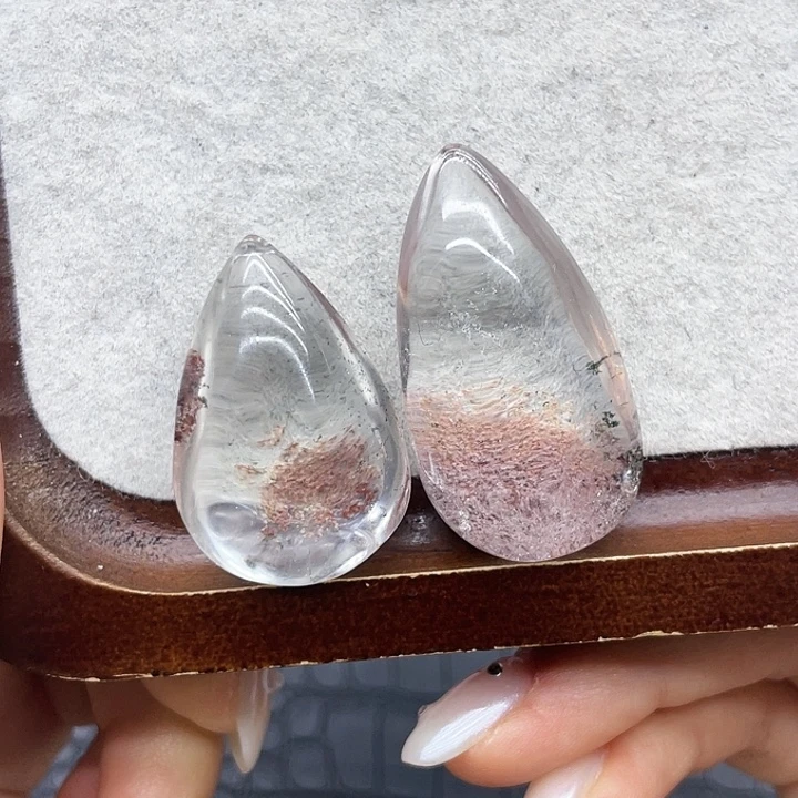 珠宝半成品未镶嵌水晶34粉幽灵水滴两颗