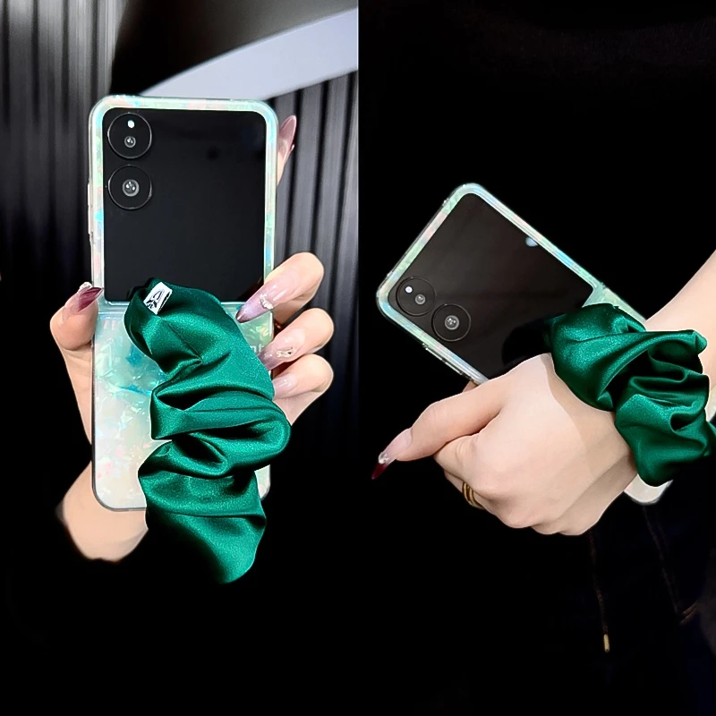 适用小米mixflip手机壳新款mixflip套xiaomi贝壳纹水墨晕染腕带女