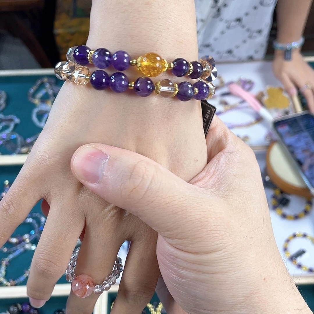 水晶手链银S925镀金镶嵌