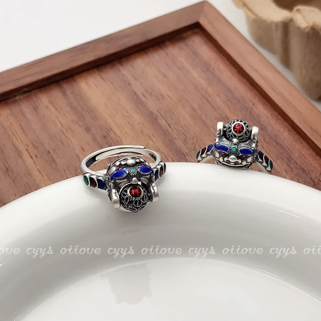 925银珐琅戒指 (老银工厂4号店) Z23 吞金兽貔貅戒指（多样性发一）