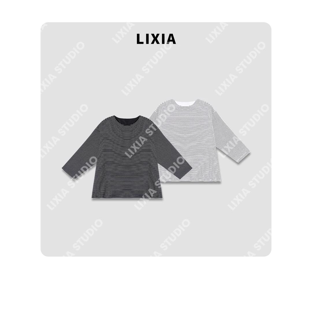 LIXIA【条纹之美】时尚细横条纹七分袖圆领打底T恤-D7081